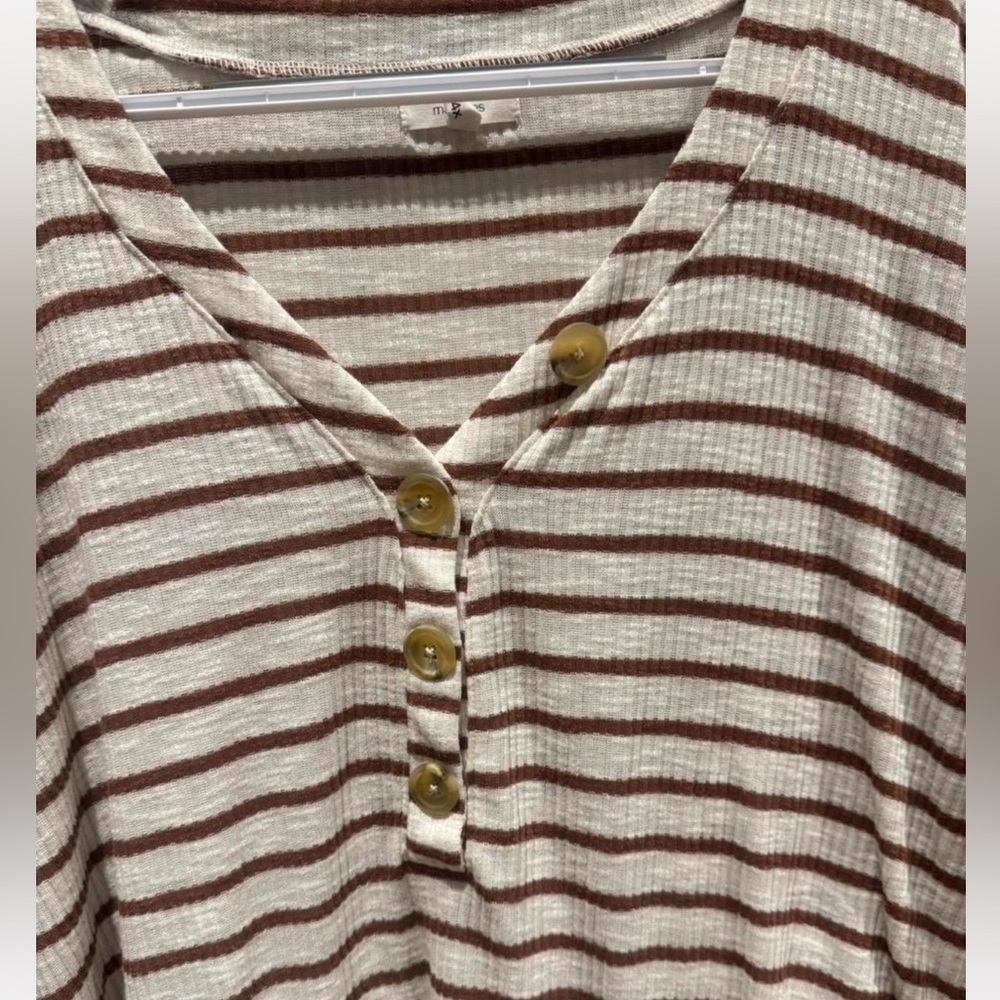 Maurices Cream and Orange Striped Button  Shirt - Picture 3 of 4
